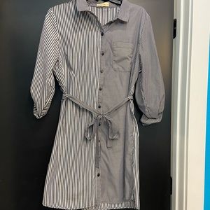 Gray and White Stripe Button Down Shirt Dress. Size L
